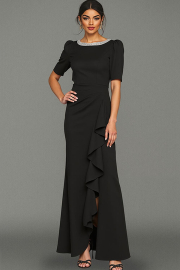 Sparkly Black Mermaid Ruffled Long Formal Dress with Slit